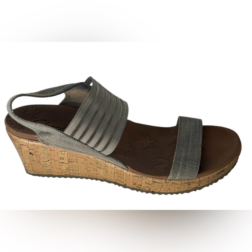 Skechers Women's Light Gray Cork Wedge Sandals - Picture 2 of 13